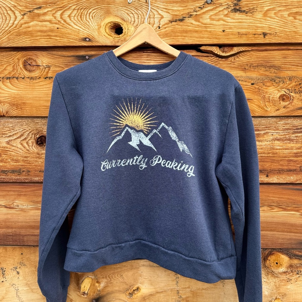Navy Graphic Sweatshirt with Mountain Design. Su_burban Riot + Erin & Sara